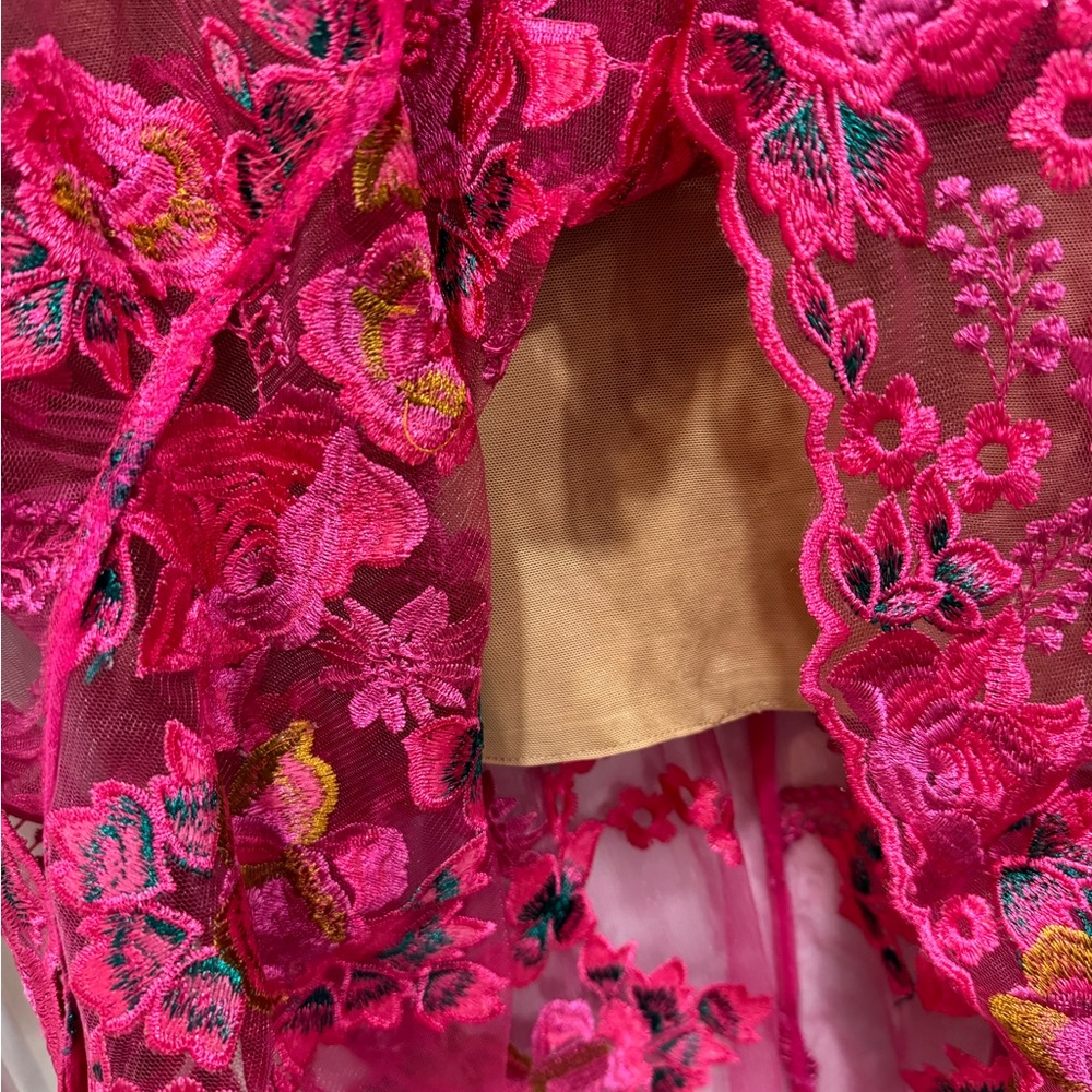 Bronx and Banco Hot Pink Floral Lace Overlay Dress - Picture 6 of 13